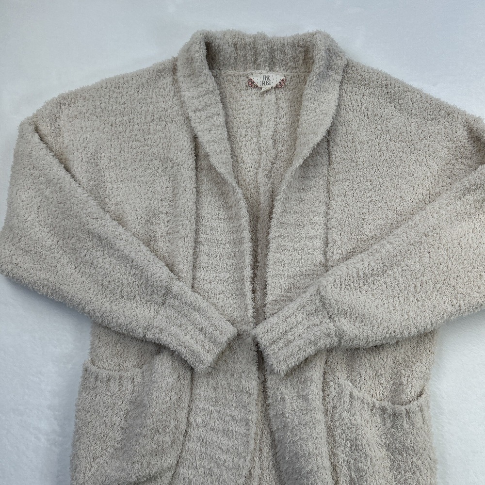Pink Rose Cardigan Womens Small Brown Tan Beige Open Front Casual Lounge Ladies - Picture 9 of 16